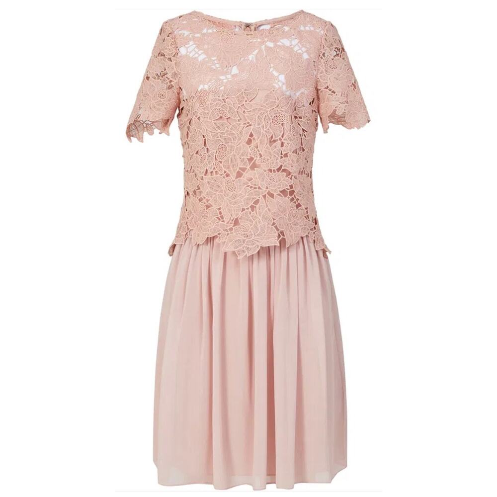 REISS Milla Tea Rose Lace Top Dress